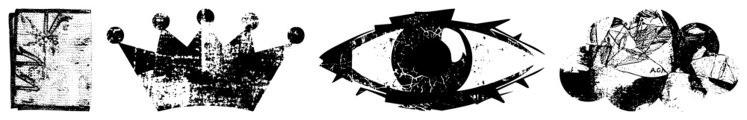 Obraz premium Four Abstract Black and White Vector with Distressed Textures