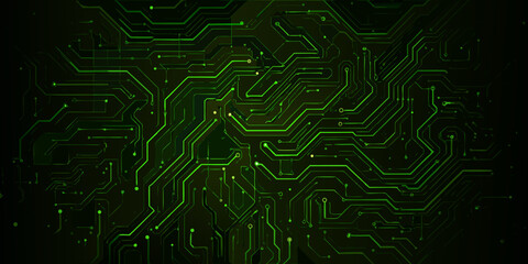 Obraz premium Abstract green circuit board pattern with glowing lines and digital connections