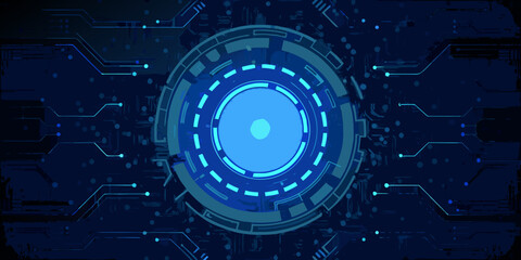 Obraz premium Futuristic blue circuit board design with a central glowing circular element