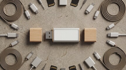 USB flash drive with data storage devices and adapters