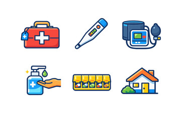 Health and medical tools for home use displayed on a plain background during the day for easy access and management of personal well-being