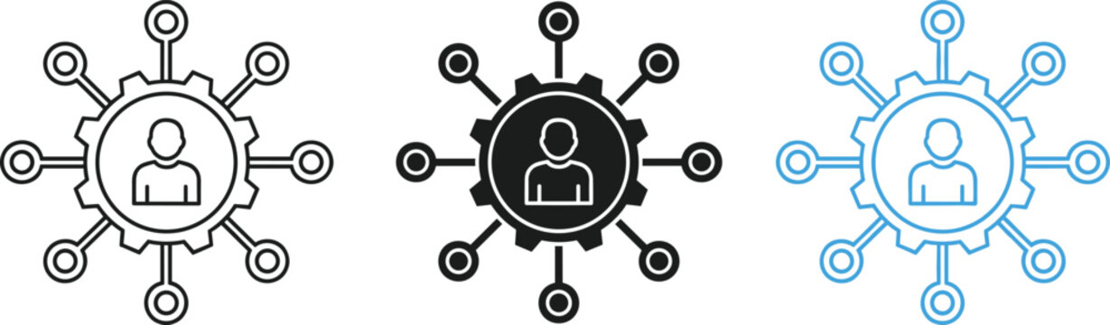 User network connection icon set showing people hub and communication links for teamwork and digital community design