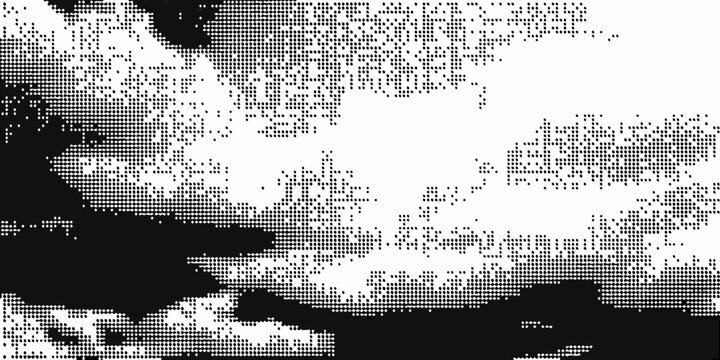 Abstract black and white pixelated image resembling clouds or smoke formations