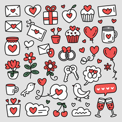 Cute Valentine Doodle Icons Pattern Vector