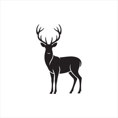 Obraz premium deer silhouette vector, silhouette head deer, Reindeer, Beautiful deer vector silhouette on white background
