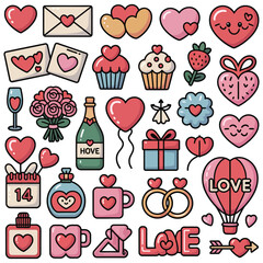 Valentine Love Stickers Icon Collection Vector