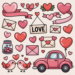 Cute Valentine Love Car Illustration Vector