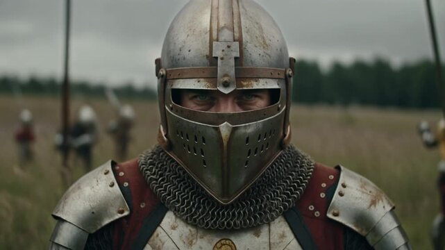 A determined knight in full armor, standing ready for battle
