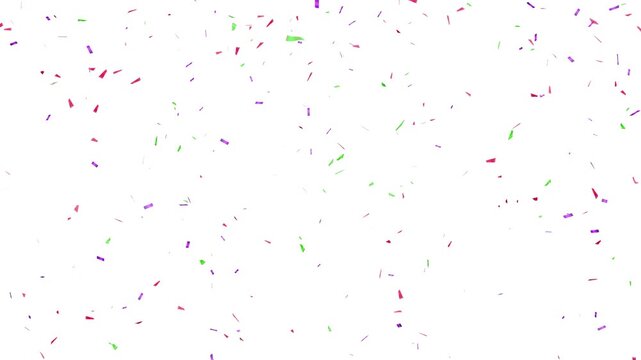 Multi color confetti slow motion falling animation alpha channel. colorful paper confetti rain effect overlay transparent background.