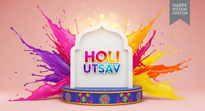 Vibrant holi celebration with colorful paint splashes and holi utsav festival