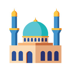 Flat vector icon of a mosque with dome and minarets