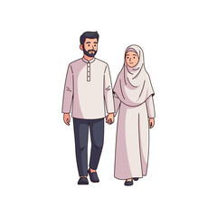 Fototapeta premium Illustration of Muslim Couple Holding Hands.