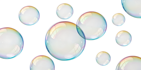 Transparent Soap Bubbles Floating on transparent Background