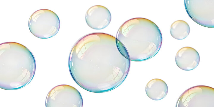 Transparent Soap Bubbles Floating on transparent Background