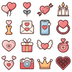 Valentine Love Gift Icons Set Vector