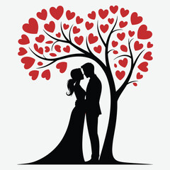 Romantic Valentine Couple Under Heart Tree Vector