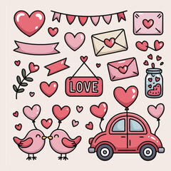 Valentine Love Icons Collection Flat Vector