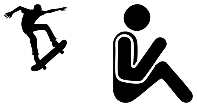 Skateboarder Silhouette Mid Air Trick and Accessible Person