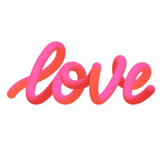 Fototapeta premium 3d Love text isolated on white background.Trendy gradient phrase in red and pink.Cute cursive bubble font for Valentines Day,t shirt design,prints,invitations,ad.
