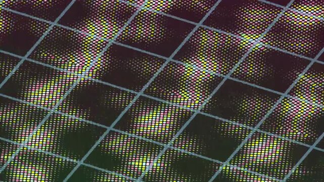 Vibrant Grid Pattern with Colorful Dots Moving in Circles