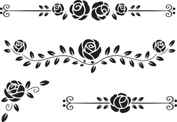 rose floral divider with swirling vine and leaf ornament © AIcon Star