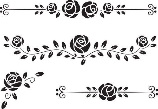 rose floral divider with swirling vine and leaf ornament