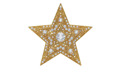 Gold Star Brooch with Diamonds and Filigree