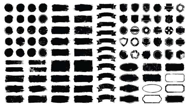 Collection of various black brush stroke shapes and icons on a white background for design purposes