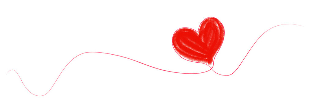 Romantic red heart with flowing pink continuous line drawing in heart shape