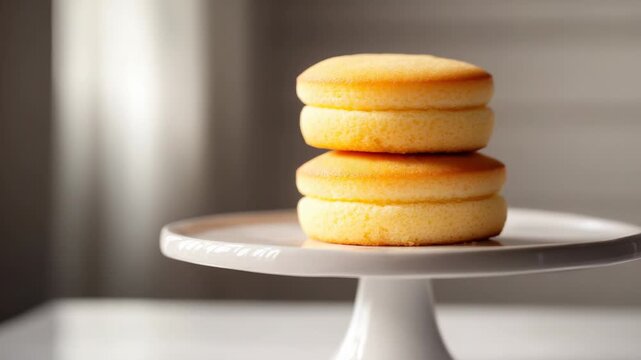 Video A plate with three stacked donuts, perfect for a sweet treat or dessert display