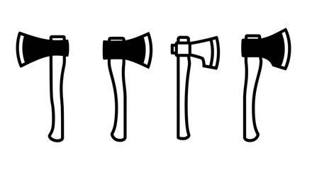 Set of four different axes illustrated in a row on a plain background