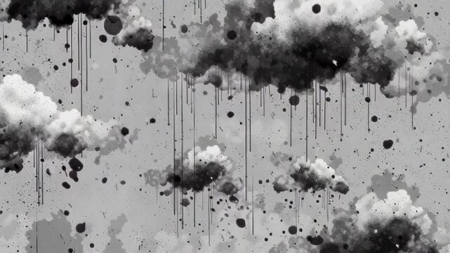 Abstract monochrome art with stormy clouds and dripping ink effects