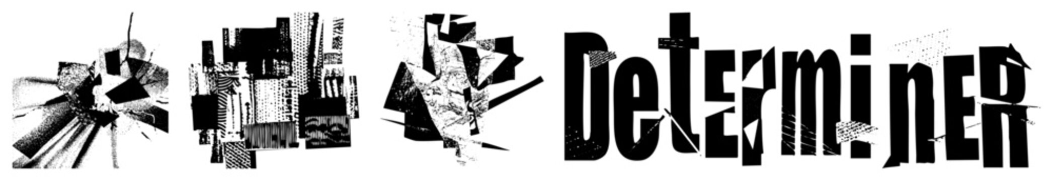 Bold Typography Logo Featuring "Determiner" with Abstract Geometric Fragments
