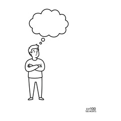 Man standing with thoughtful expression and empty thought bubble