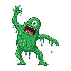 Obraz premium Green slime monster with one eye and sharp teeth