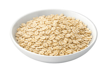 Fototapeta premium Bowl of dry rolled oats for a healthy breakfast, clean eating, or gluten-free diet, isolated on transparent background
