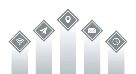 Digital Communication Icons: Wifi, Paper Plane, Location, Email, Clock on Abstract Background