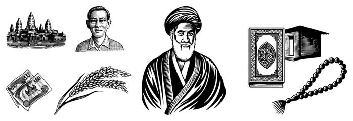 Obraz premium Islamic Scholar with Religious Symbols and Cambodian Cultural
