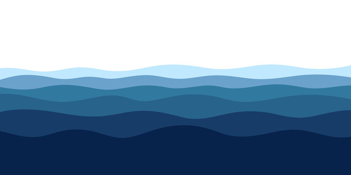 Blue Layered Sea Waves Background with Copy Space, Abstract Ocean Water in Flat Design, Vector Illustration for Banner, Poster and Web