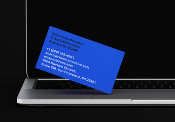 Stationery Professional Business Card on a Laptop Keyboard Mockup