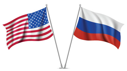Fototapeta premium High Quality background with Two Standings Wavy Flags of USA and Russia