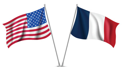 High Quality background with Two Standings Wavy Flags of USA and France