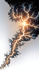 Electrifying Energy: A dynamic portrayal of raw power as a striking bolt of lightning crackles across the canvas, its vibrant energy illuminating the scene and showcasing the elemental force.