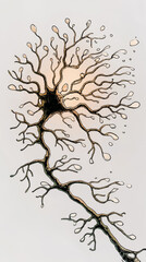 Intricate Neural Network: Detailed image of a neuron, highlighting its complex structure, from the cell body to the extensive branching network.