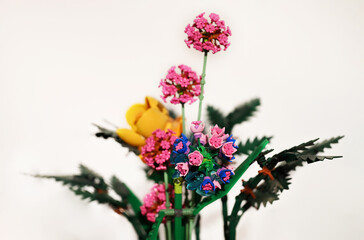 Naklejka premium Warsaw, August 6, 2024. A bouquet made of Lego. 