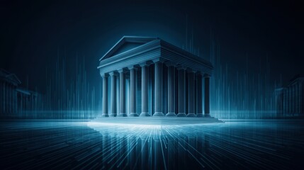 Fototapeta premium Futuristic Architectural Structure in Blue Digital Landscape