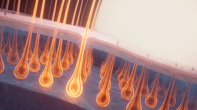 3D illustration of hair bulb strengthening and scalp revitalization concept.