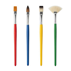 Fototapeta premium Collection of colorful artist brushes for painting isolated on transparent background