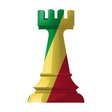 3D Chess Rook with CONGO Flag Texture Isolated on Transparent Background