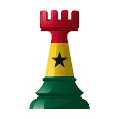 3D Chess Rook with GHANA Flag Texture Isolated on Transparent Background